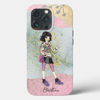 Case-Mate iPhone Case Fille cool avec cheveux foncés Nom Or