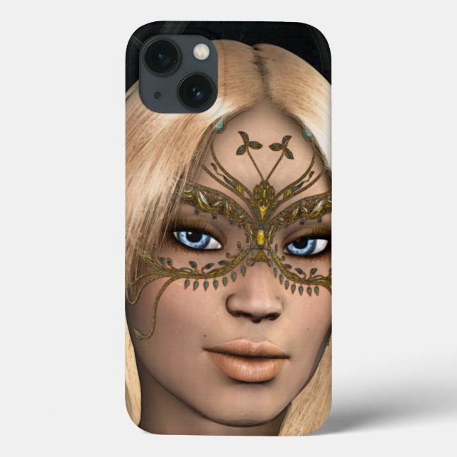 Coques Case-Mate iPhone Fille dans le masque à papillon d'or (Verso)