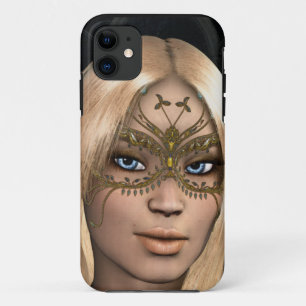 Coque iPhone 11 Fille dans le masque à papillon d'or