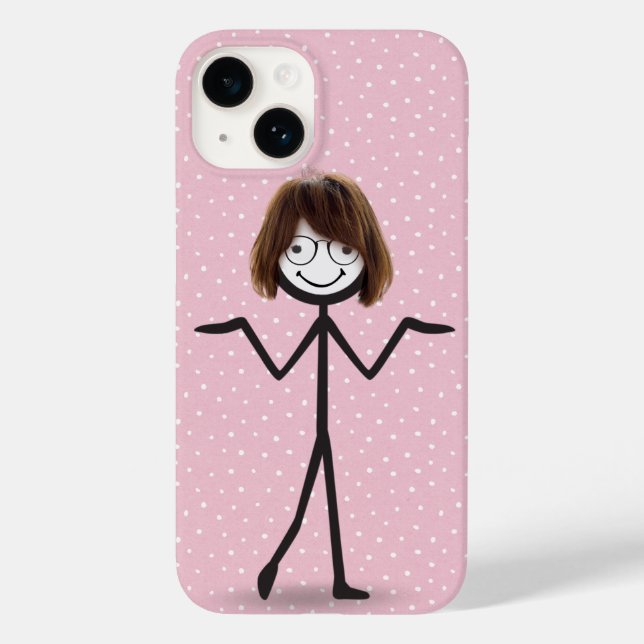 Coques Case-Mate iPhone Fille en bâtonnets avec cheveux et lunettes (Verso)
