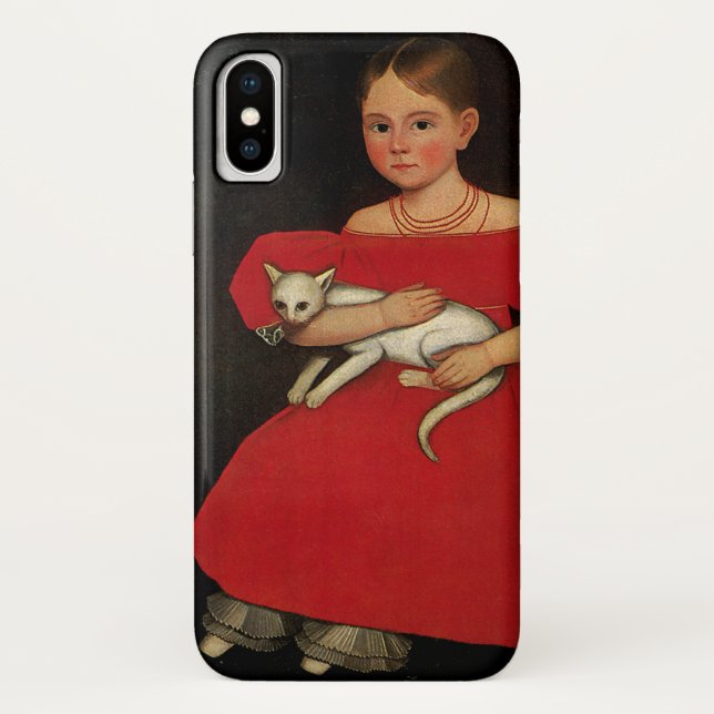 Coques Case-Mate iPhone Fille en rouge avec son chat et son chien (Dos)