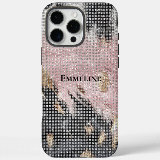 Coques Case-Mate iPhone Fille étincelante rose Noir Or Cowgirl Cowhide (Verso)