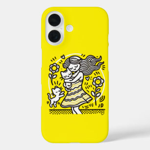 Coque Pour iPhone 16 Fille Fantaisiste avec Chatton