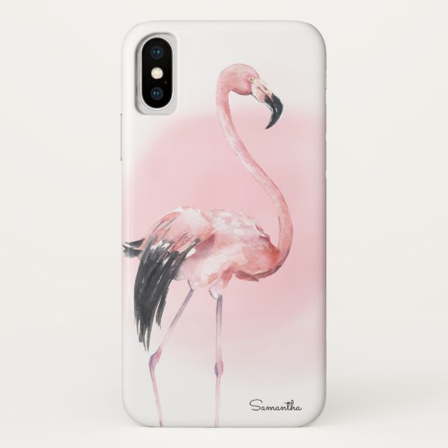 Coques Case-Mate iPhone Fille Flamant rose rose tropicale avec nom (Dos)