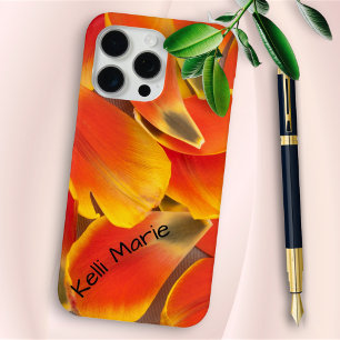 Coque iPhone 15 Pro Max Fille Florale Orange Tulip Pétales de fleurs Photo