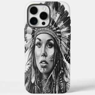 Coque iPhone 16 Pro Max Fille guerrière indienne plumée