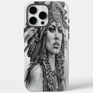 Coque iPhone 16 Pro Max Fille guerrière indienne plumée