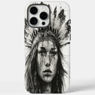 Coque iPhone 16 Pro Max Fille guerrière indienne plumée