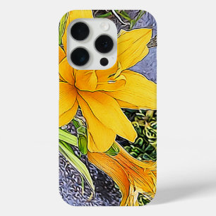 Coque iPhone 15 Pro Fille Jaune doré jour Fleur et Boud Artwork