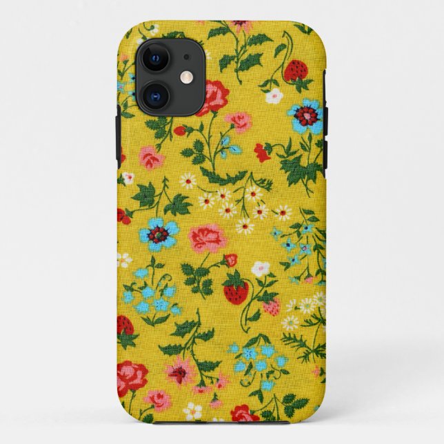 Coques Case-Mate iPhone Fille Jaune Retro Floral Impression (Dos)