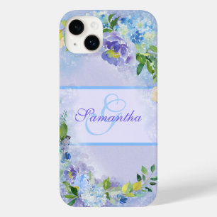 Coque Case-Mate iPhone Fille Lavande Bleu Aquarelle Nom Floral Initial