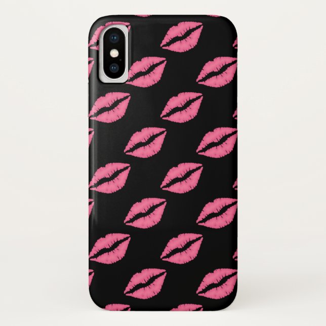Coques Case-Mate iPhone Fille Lèvres Rose Chaud Et Noir Motif Baiser (Dos)