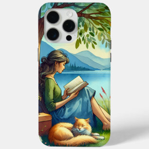 Coque Case-Mate iPhone Fille lisant un livre sous un arbre avec un chat e