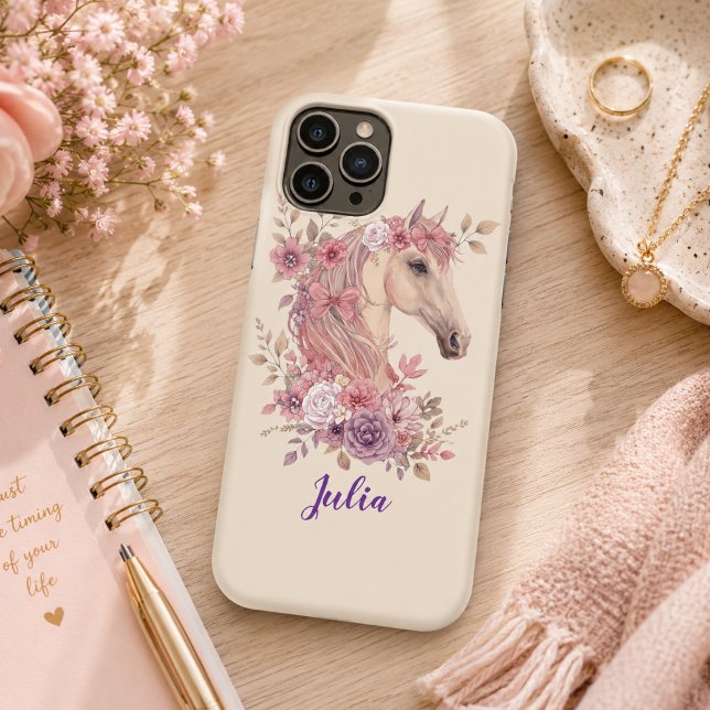 Coques Case-Mate iPhone Fille Mignonne Cheval Rose Violet Monogramme Scrip (Créateur téléchargé)