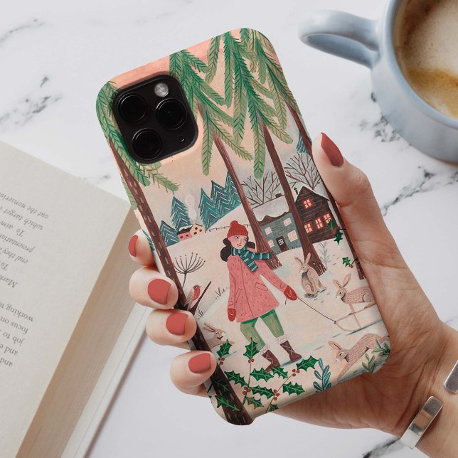 Coques Case-Mate iPhone Fille mignonne sur balançoire Rose Vert Illustré  (Créateur téléchargé)