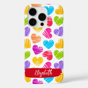 Coque iPhone 16 Pro Fille moderne Vibrant Doodled Hearts Nom du Motif