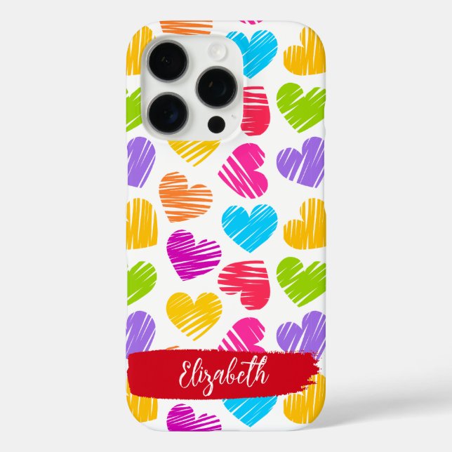 Coques Case-Mate iPhone Fille moderne Vibrant Doodled Hearts Nom du Motif (Verso)
