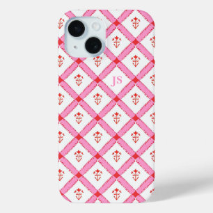 Coque Case-Mate iPhone Fille Motif rose et rouge avec initiales