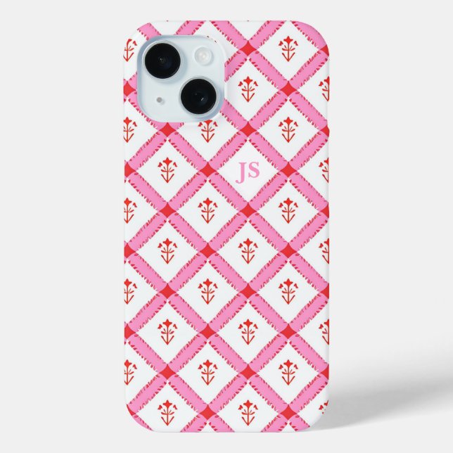 Coques Case-Mate iPhone Fille Motif rose et rouge avec initiales (Verso)