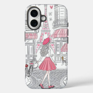 Coque Pour iPhone 16 Fille Parisienne - Tour Eiffel mignonne et rue du