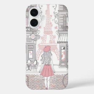 Coque Pour iPhone 16 Fille Parisienne - Tour Eiffel mignonne et rue du