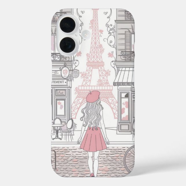 Coques Case-Mate iPhone Fille Parisienne - Tour Eiffel mignonne et rue du  (Verso)