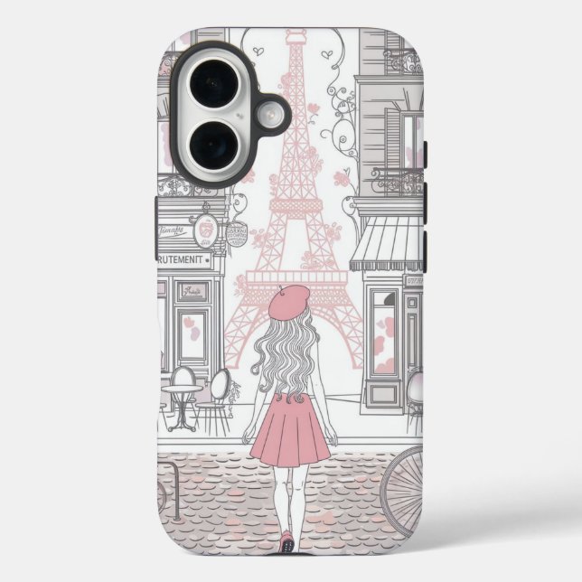Coques Case-Mate iPhone Fille Parisienne - Tour Eiffel mignonne et rue du  (Verso)