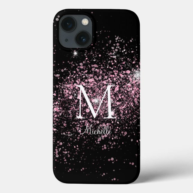 Coques Case-Mate iPhone Fille Parties scintillant rose Nom du monogramme (Verso)