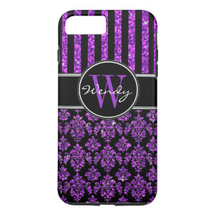 Coque Case-Mate iPhone Fille Parties scintillant violette Noir Damas Votr