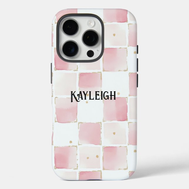 Coques Case-Mate iPhone Fille Rose Blanc Chic Carrés (Verso)