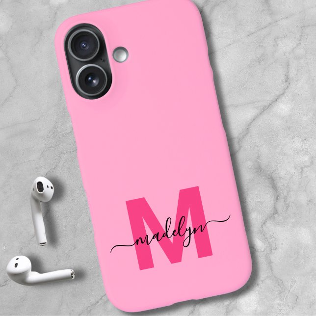 Coques Case-Mate iPhone Fille rose élégant Nom minimal Monogramme (Girly Pink Elegant Minimal Name Monogram iPhone 16 Case)