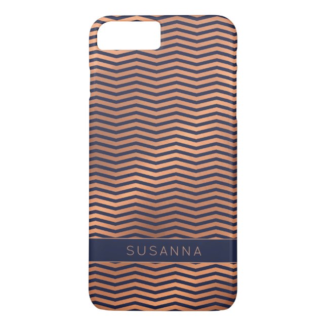 Coques Case-Mate iPhone Fille Rose en cuivre or pelle marine bleu Chevron (Dos)
