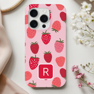 Coque Case-Mate iPhone Fille rose et fraise rouge Motif sans couture