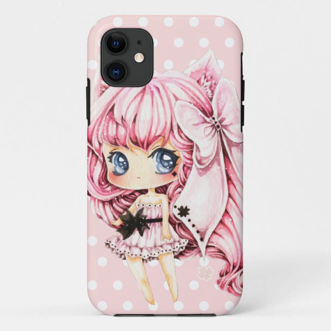 Coques Case-Mate iPhone Fille rose-haired mignonne de chibi d'anime (Dos)
