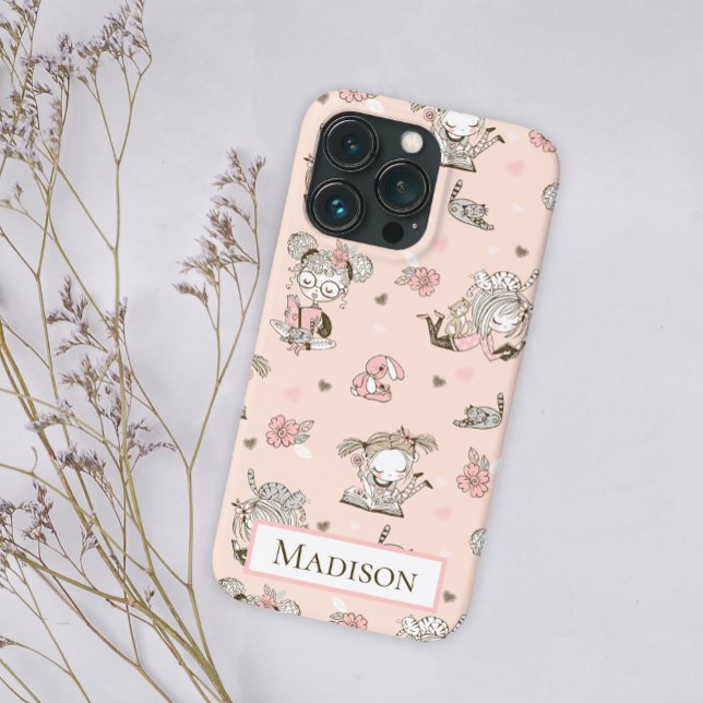 Coques Case-Mate iPhone Fille Rose Lecture Chat Floral Fun mignon (Créateur téléchargé)