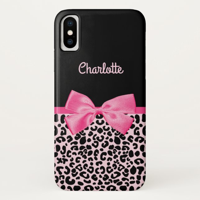 Coques Case-Mate iPhone Fille rose noir Empreinte de léopard mou Bow et no (Dos)