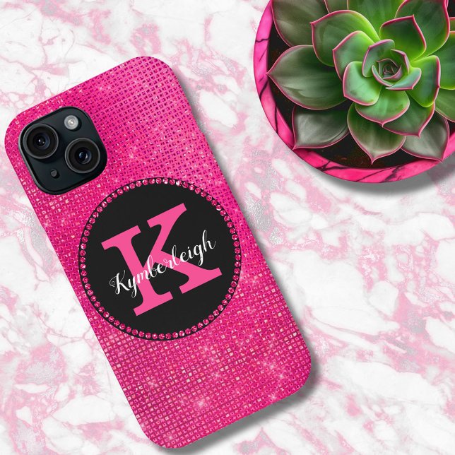 Coques Case-Mate iPhone Fille Rose Noir Glam Diamond Nom (Créateur téléchargé)