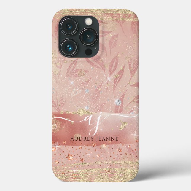 Coques Case-Mate iPhone Fille Rose Parties scintillant or Bijou Foliage No (Verso)