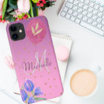 Case-Mate iPhone Case Fille Rose Parties scintillant or Floral Nom initi<br><div class="desc">Joli en Parties scintillant or Rose Glam avec Fleurs violettes et un Initial plus Nom — Vous aurez toujours l'impression d'être prêt pour un moment spécial. Personnalisez avec votre monogramme/initial. Peut également faire un cadeau unique pour quelqu'un spécial pour vous. iPhone 12 Pro Max Coque</div>