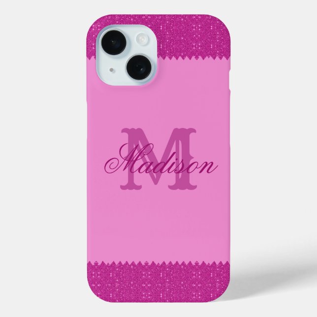 Coques Case-Mate iPhone Fille rose parties scintillant zigzag, monogramme (Verso)