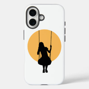 Coque Pour iPhone 16 Fille sur une balançoire en silhouette