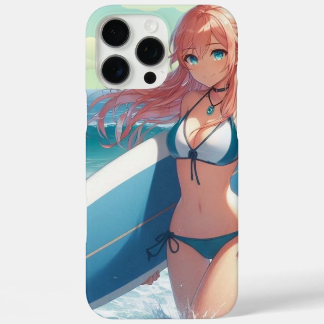 Coques Case-Mate iPhone Fille surfeuse d'anime côtier/nautique/tropical (Verso)