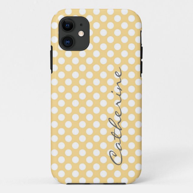 Coques Case-Mate iPhone Fille, tendance jaune clair pois personnalisé (Dos)