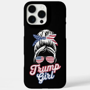 Coque iPhone 16 Pro Max Fille Trump Chignon Décoiffé Vintage Drapeau Améri
