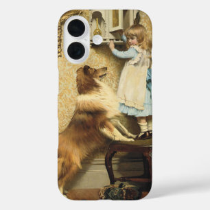 Coque Pour iPhone 16 Fille Vintage et Art de Chien Sheltie Lieu Secret