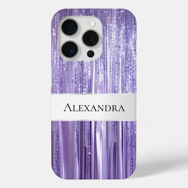 Coques Case-Mate iPhone Fille Violet Glam Glitzy Tinsel Stripes (Verso)