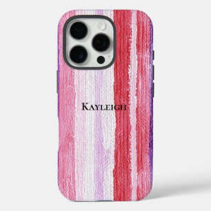 Coque iPhone 16 Pro Fille violet rose rouge vif rayures