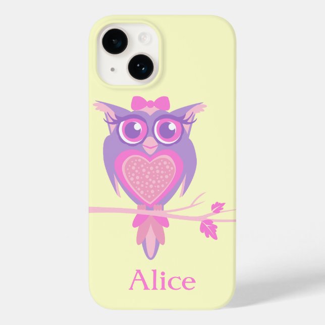 Coques Case-Mate iPhone Filles chouette hibou nom jaune violet (Verso)