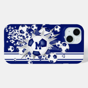 Coque Case-Mate iPhone filles monogrammées balle de football bleu souffle