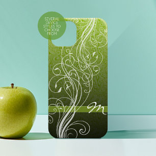 Coques Pour iPhone Fils Abstraits sur moody green avec Monogram